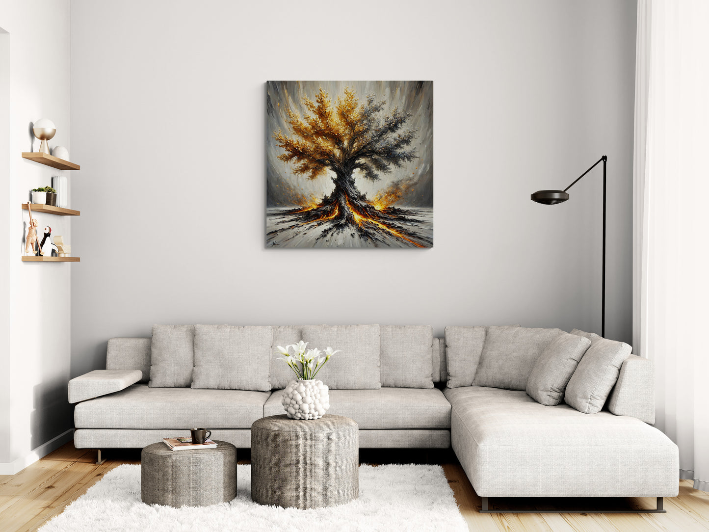 Radici di Luce – Albero Astratto su Tela