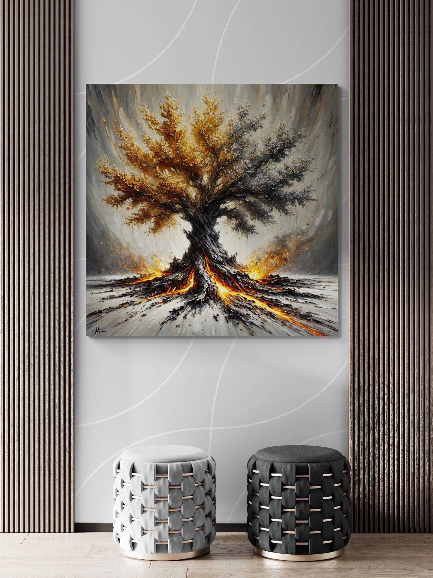 Radici di Luce – Albero Astratto su Tela